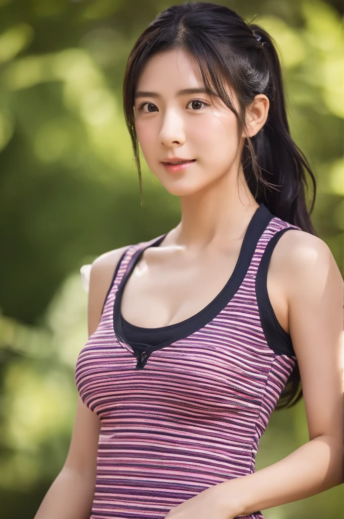 8K、High definition、Ultra Detail、Photorealistic、Realistic and accurate depiction、Realistic and accurate human anatomy、High resolution、Highest quality、Beautiful Japanese woman in golf wear, Detailed body, Live Action、beautiful girl golfer、cute、clear、The ultimate beautiful girl、Perfect Body Shape、Beautiful breasts、、Perfect Skin、Charm、Active、Black Hair、Japanese female professional golfers、cuteゴルフウェア、Random hairstyle with tied hair