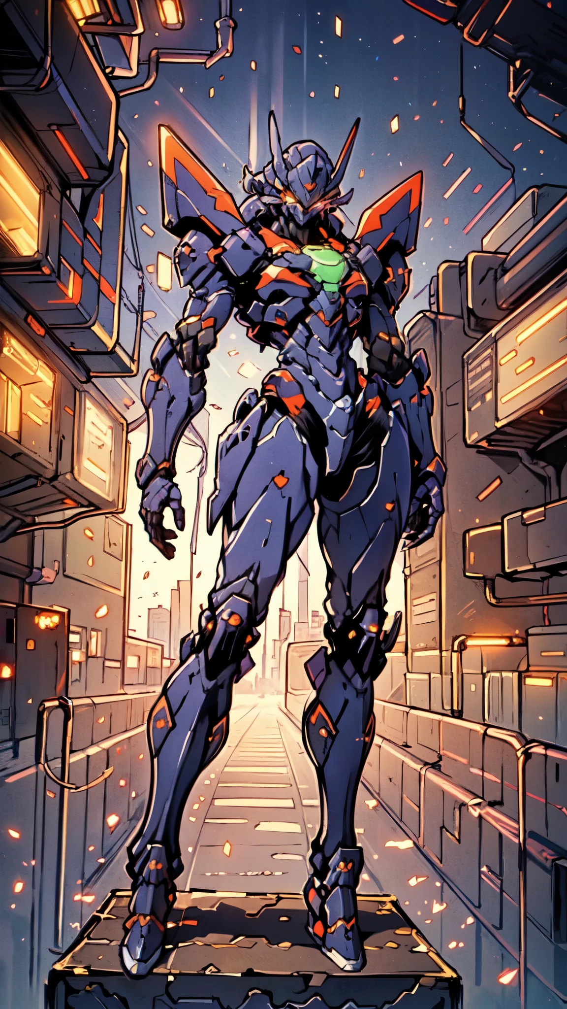 (masterpiece:1.5, best quality:1.5, extremely delicate:1.5), humanoid Mecha, fully enclosed shoulder guards, matching arm and leg guards, full body, full armor, the design balances heavy with agility, (the color scheme is primarily white with red and blue accents, the concept Inspired by Super robot, organic biotech armor, standing, floating high above the futuristic sci-fi city), exquisite and mature art style, (aura effect, energy, glowing eyes, the armor glows), metallic, dramatic, high definition, highres, ultra-detailed, ultra-fine painting, professional, perfect body proportions, anatomically correct, symmetrical face, extremely detailed eyes and face, high quality eyes, creativity, RAW photo, UHD, 32k, Natural light, cinematic lighting, masterpiece-anatomy-perfect