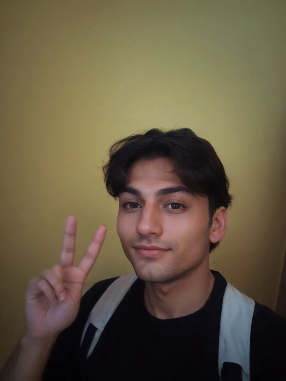 Super handsome 25 year old Italian man Hair color: dark brown eye color: honey Distinctive features: relaxed and confident posture,penetrating gaze and subtle gestures Skin color: Medium skin
