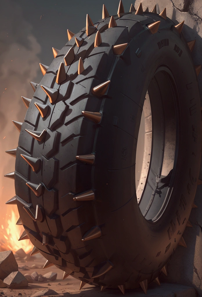 a tire with spikes around him