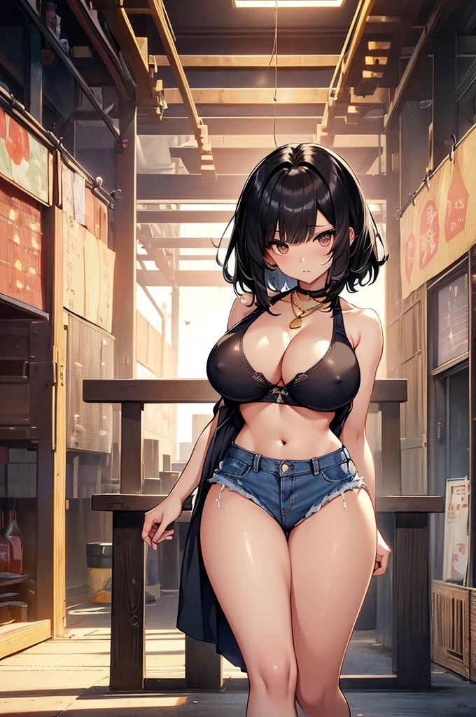 NSFW、(masterpiece、Highest quality:1.2)、1 person、solo、M字Leg spread、Leg spread座り、White string panties、Open legs、Legs open、Leg spread、(Big Tits、Big Breasts、Transparent breasts)、In town、congestion、belly button、Thigh、(Big Tits、Big Breasts、Transparent breasts)、(Erect nipples、black tank top shirt、black bra top、Low rise、belly button、Navy blue denim short skirt、Micro Mini Skirt、White string panties、Gold Necklace)、(Big Tits、Big Breasts)、(tall、Toned body、slim body、Brown Skin、Sunburn、Big Breasts)、(Slanted Eyes、Dark Eyes)、(Sexy look、Erotic look、Estrus、Lust)、((black hair medium straight、Black hair medium bob))、In town、Female teacher, 23 years old、Rumiko Honjo、((masterpiece))、((Highest quality))、((detailed)、((Adult female))、photograph、美しくdetailedな顔、detailedな目、独奏、