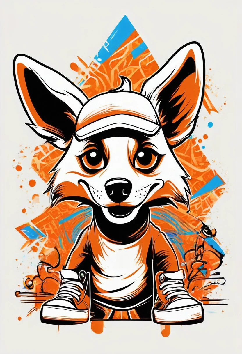 "BEEN THER DONE THIS" typography, cool cartoon dog walk, minimalist design, thick outlines, typography, illustration, ukiyo-e, graffiti, poster. White background