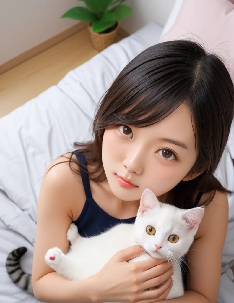 1girl, Japanese MILF hold a cat, happy, smile, girl's room, women's clothes, close up, view from above,
8k, RAW, best quality, natural skin, detailed skin, (skindentation:0.3), depth of field