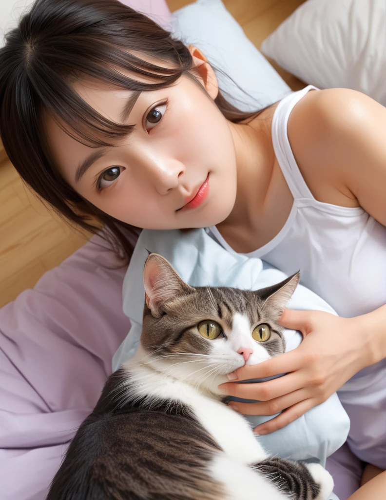 1girl, Japanese MILF hold a cat, happy, smile, girl's room, women's clothes, close up, view from above,
8k, RAW, best quality, natural skin, detailed skin, (skindentation:0.3), depth of field