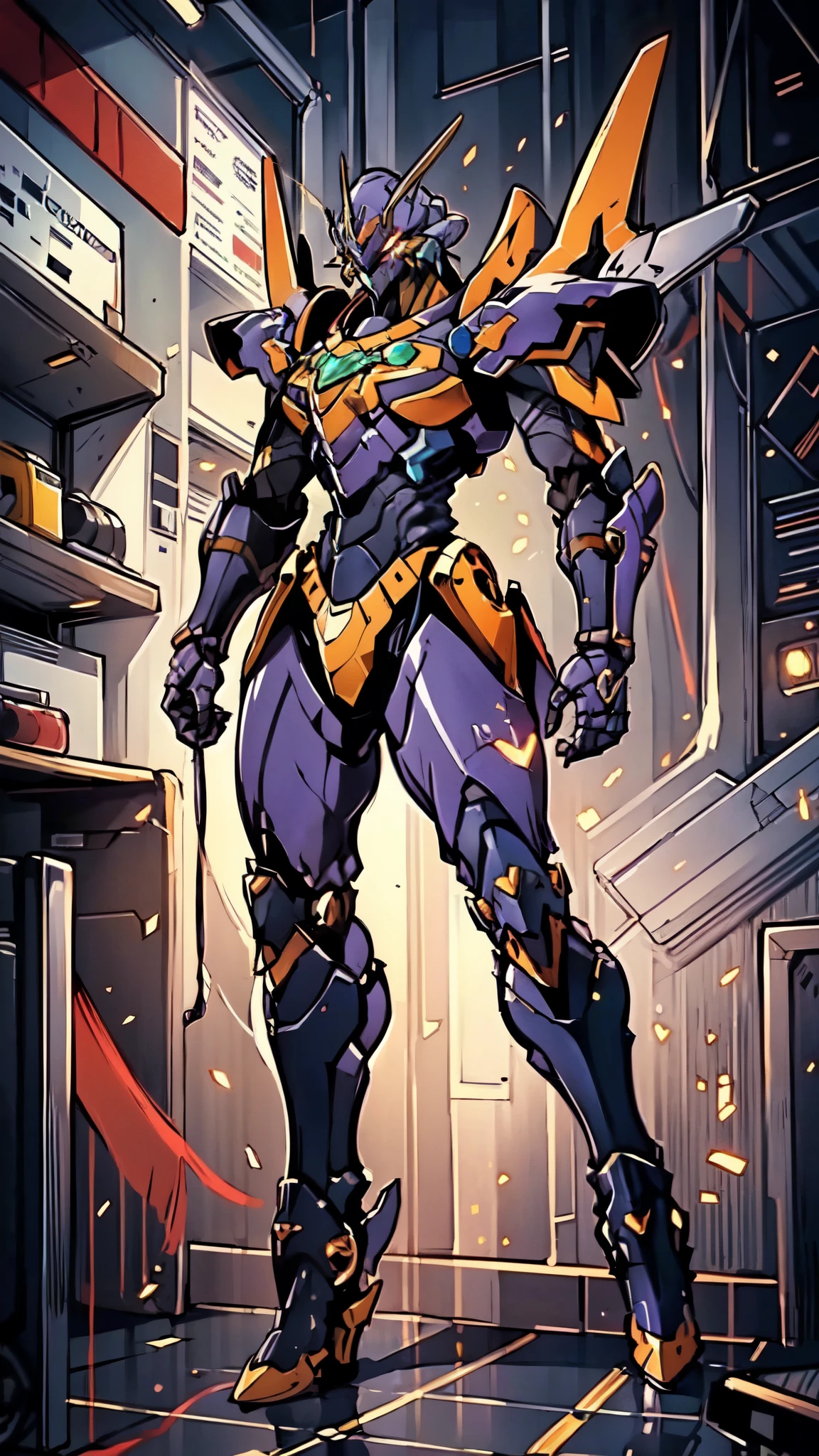 (masterpiece:1.5, best quality:1.5, extremely delicate:1.5), humanoid Mecha, fully enclosed shoulder guards, matching arm and leg guards, full body, full armor, the design balances heavy with agility, (the color scheme is primarily white with red and blue accents, the concept Inspired by Super robot, organic biotech armor, standing, floating high above the futuristic sci-fi city), exquisite and mature art style, (aura effect, energy, glowing eyes, the armor glows), metallic, dramatic, high definition, highres, ultra-detailed, ultra-fine painting, professional, perfect body proportions, anatomically correct, symmetrical face, extremely detailed eyes and face, high quality eyes, creativity, RAW photo, UHD, 32k, Natural light, cinematic lighting, masterpiece-anatomy-perfect