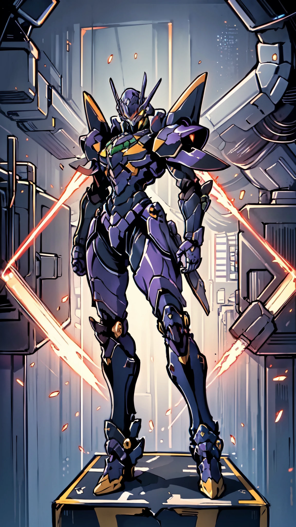 (masterpiece:1.5, best quality:1.5, extremely delicate:1.5), humanoid Mecha, fully enclosed shoulder guards, matching arm and leg guards, full body, full armor, the design balances heavy with agility, (the color scheme is primarily white with red and blue accents, the concept Inspired by Super robot, organic biotech armor, standing, floating high above the futuristic sci-fi city), exquisite and mature art style, (aura effect, energy, glowing eyes, the armor glows), metallic, dramatic, high definition, highres, ultra-detailed, ultra-fine painting, professional, perfect body proportions, anatomically correct, symmetrical face, extremely detailed eyes and face, high quality eyes, creativity, RAW photo, UHD, 32k, Natural light, cinematic lighting, masterpiece-anatomy-perfect