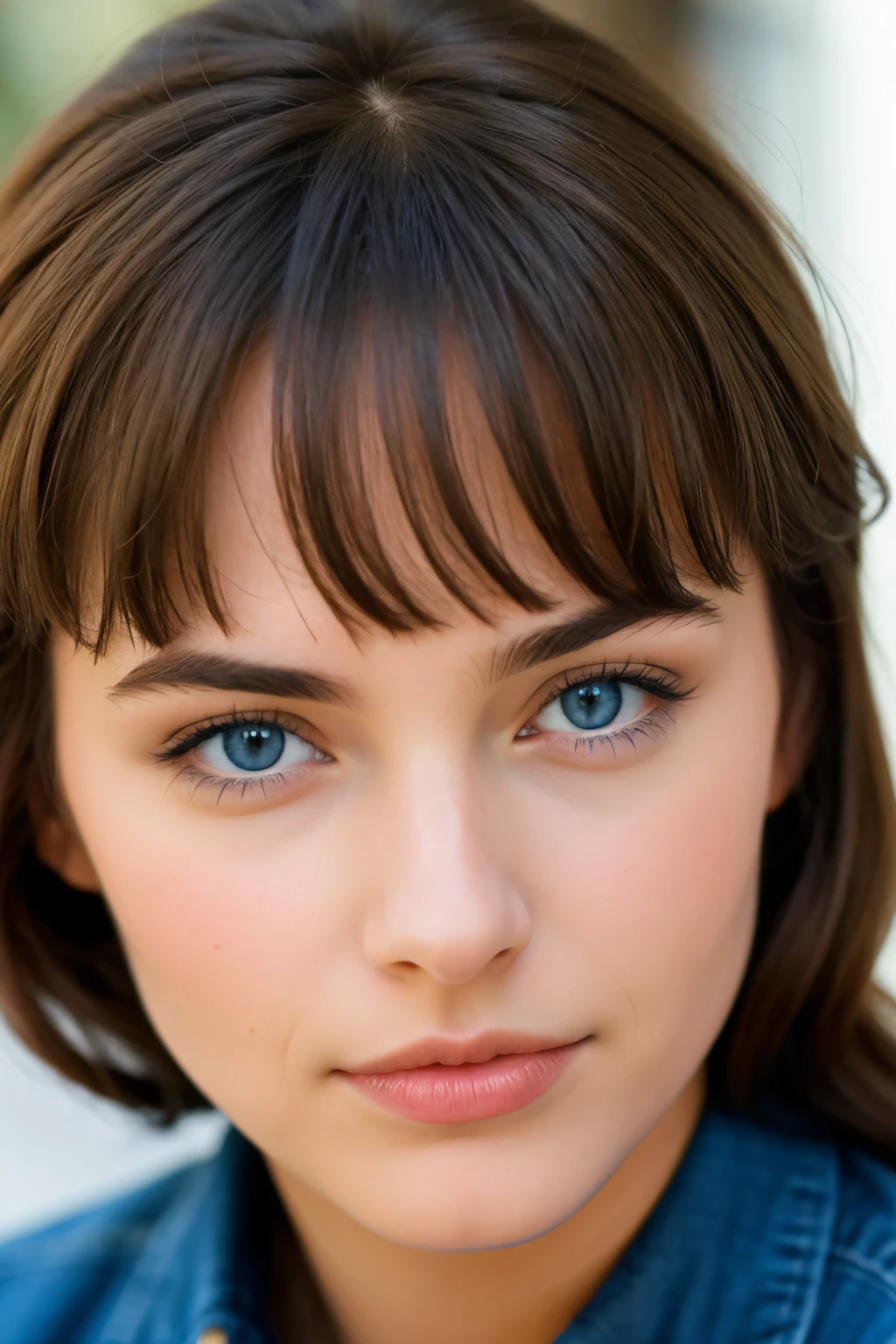 belle brune face yeux bleus