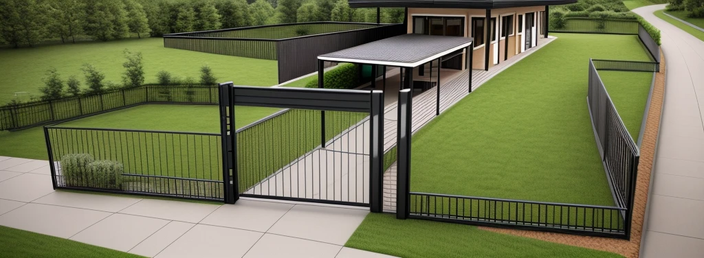 A coffe house, exterior, outdoor, windows, street, tree, garden, gate, wool fence, bancony, glass railing, style neoclassic, grass