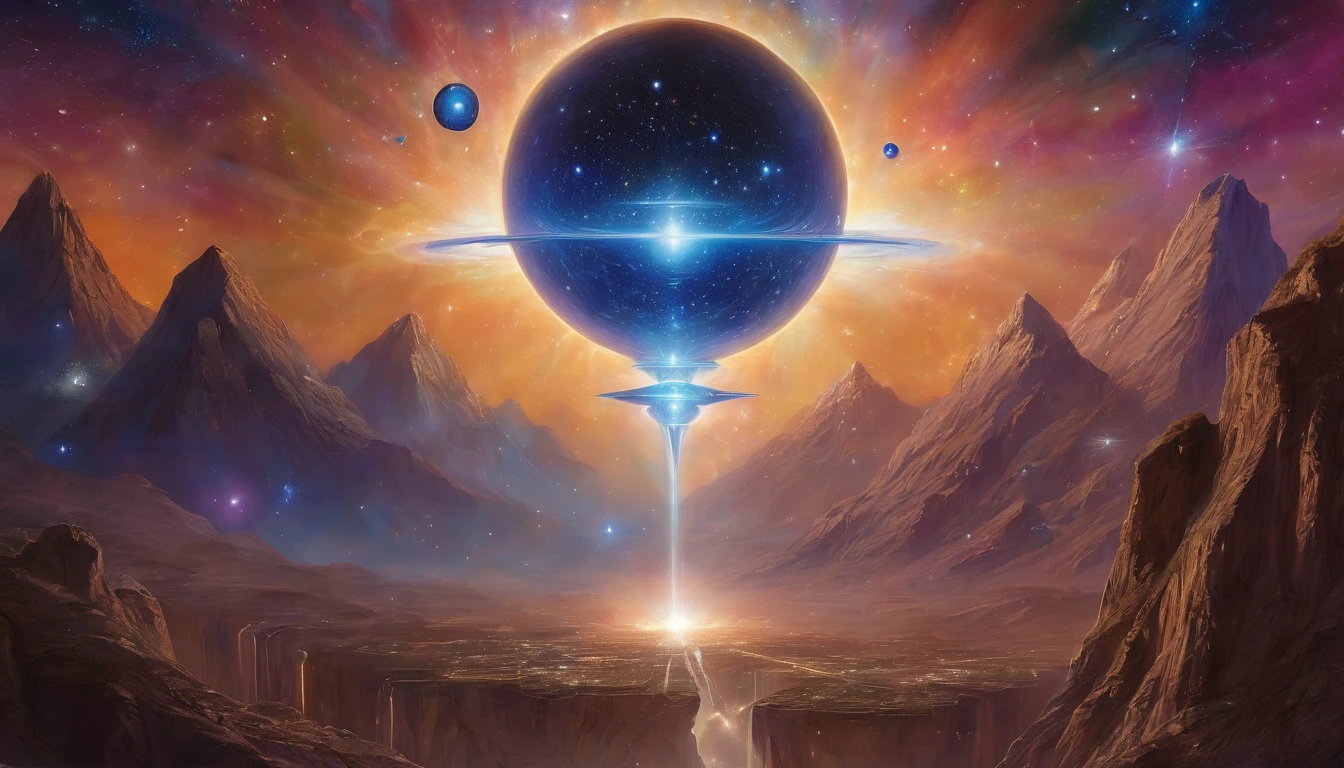 Conceptual art, masterpiece, anatomically correct, super detail, best quality, In the vast expanse of the cosmos, the mystical glow of the Pleiades Cluster, situated between Sirius and the Zeta Reticuli star systems, radiates the profound knowledge and energy of the Central Race. Together with Ashtar, the Arcturians, members of the Galactic Federation, converge based on the decisions of the Arcturian Council for a meeting with the Andromedan Council. Their mission is to support the Ascension Shift of Lightworkers and Starseeds, especially Indigo Children and Crystal Children. Channeling the energy of the Essassani, waves of love and harmony spread throughout the universe