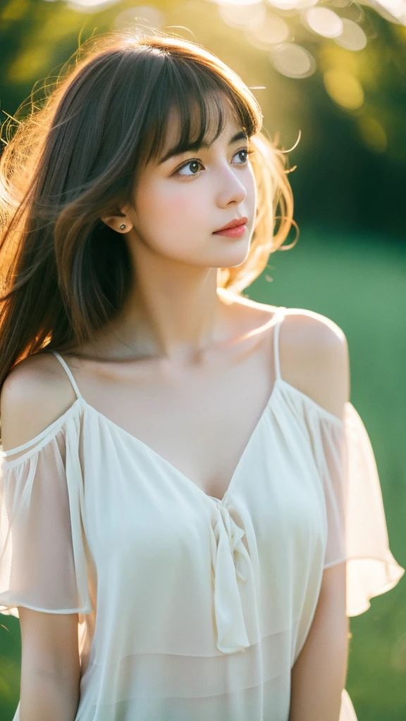 (Random Nationality):1.5, masterpiece, Highest quality, 8k, 20th Generation, (Large Breasts:1.2), cute, alone, sad, close, cute, Girlish, Delicate girl, Pure beauty, RAW Photos, Professional photography, Portraiture, Soft Light, Professional Lighting, Backlight, Upper Body, avert your eyes, Sophisticated, Film Grain, (Eyes and facial details:1.0), Beautiful straight hair, Hair swaying in the wind, Silk blouse, Random hairstyle