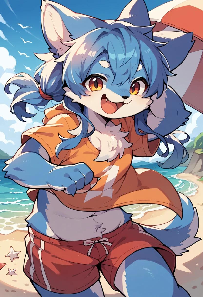 super high resolution, detailed background, seaside, boy, girl, Happy, joyful, absurdres(Photos of solo travelers)(kemono, furry anthro),