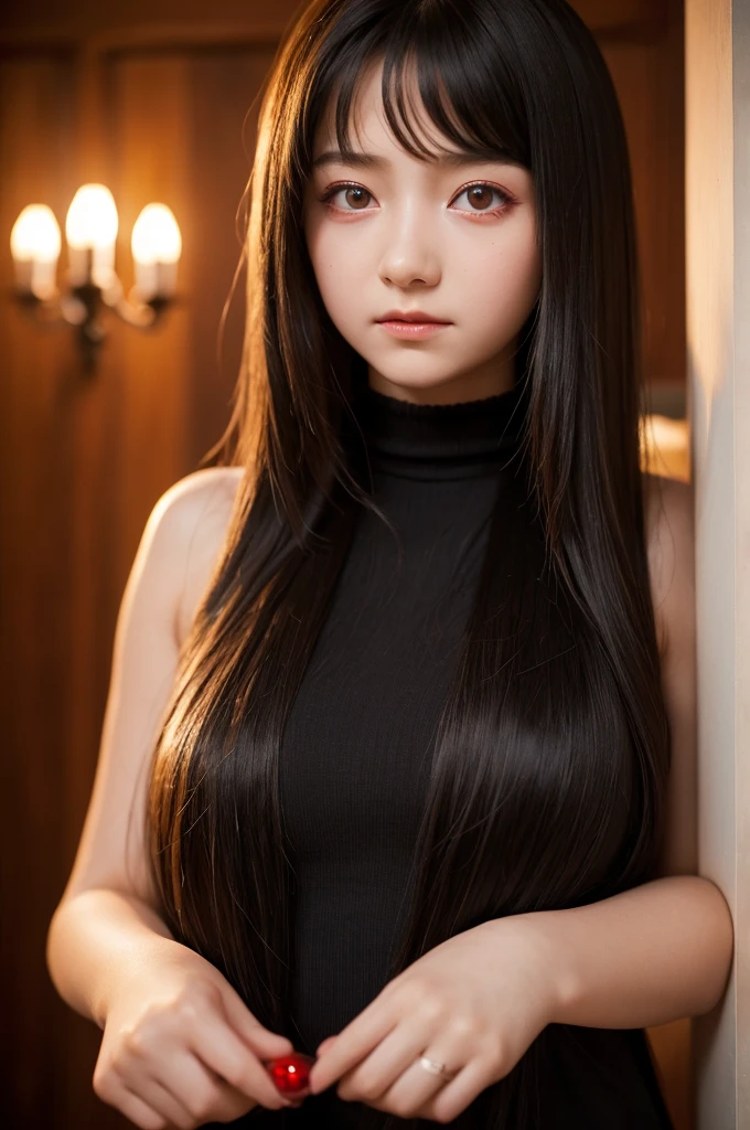 red eyes, (Age 12:1.5), (Your sensuality's face:4), Third rule, Style - Psycho, girl in white dress, Ultra high resolution, alone, __body parts__ Delicate and realistic skin, big, official art, All-in-one 16K wallpapers, Special details, beauty and aesthetics, beauty, Masterpiece, best quality, In cyberpunk city, Great atmosphere, Calm color palette, Calm mood, soft shadow, shiny hair, Shiny skin, Glow cut, chibi, coordination of finger proportions