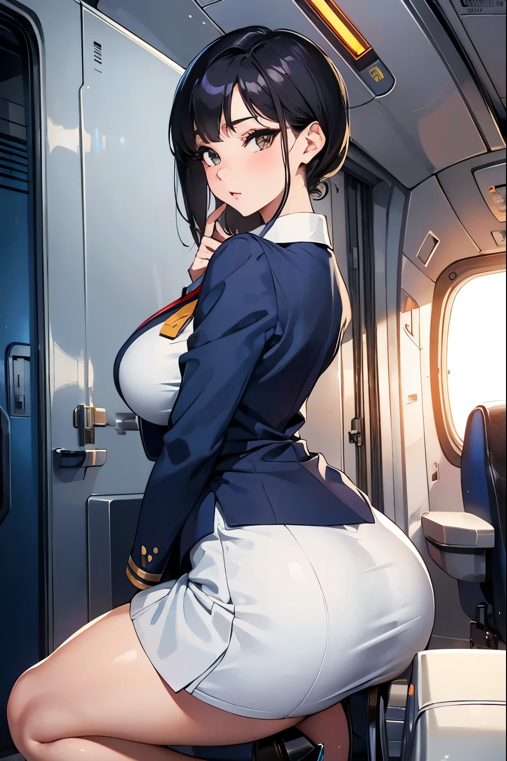 (Masterpiece、Highest quality、Very detailed、4K)、One Woman、************、Big Breasts、Thighs、(uniform)、stand、(Angle from below)、No underwear