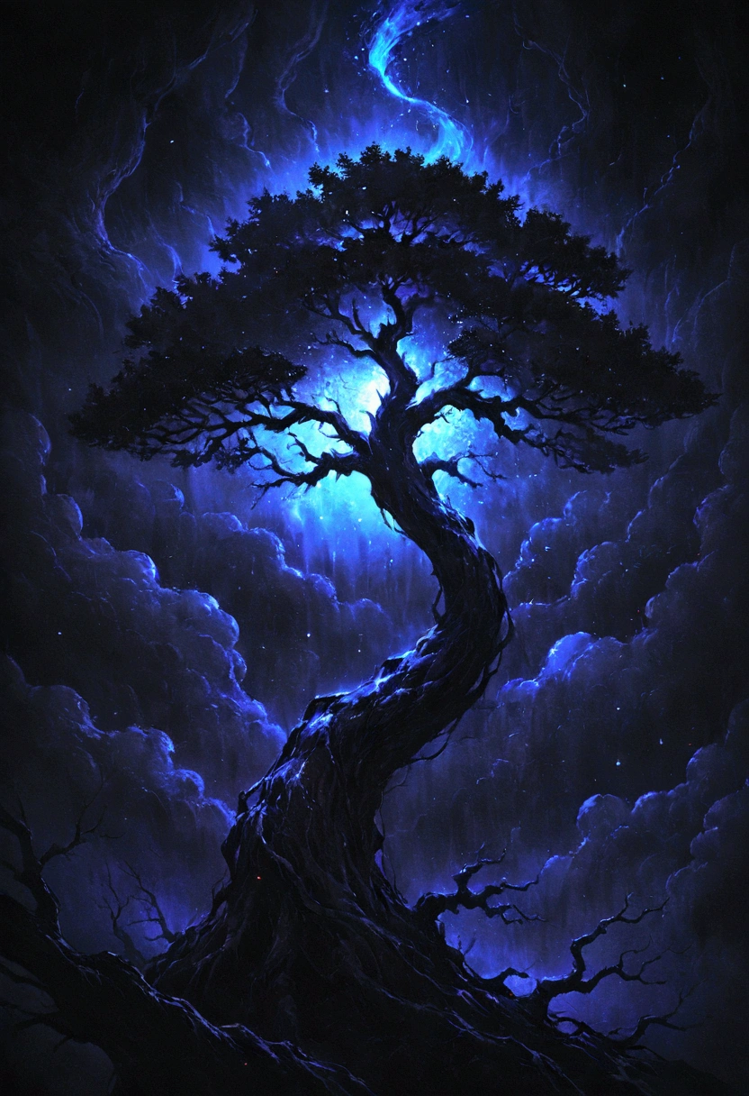  natta，Rendering 2D painting style,  studio lighting, horor, magical, mysterious atmosphere, swirling mist, ethereal glow, ancient trees, twisted branches,