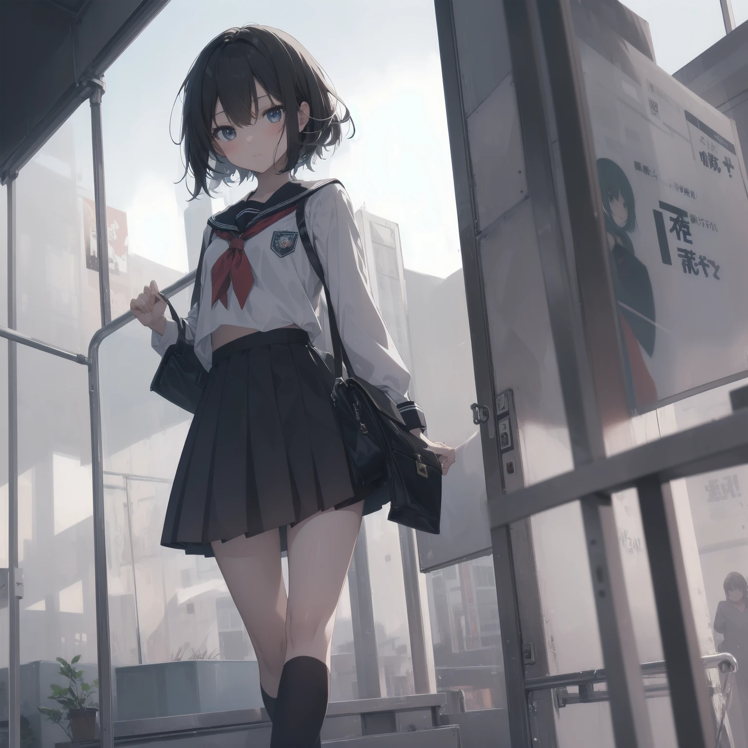 ultra-absurdres-Top quality by artist God, ultra-detailed, high resolution, anime moe artstyle, best anime 8k konachan wallpaper, pixiv contest winner, pool:2810, perfect anatomy,break, 1girl, (Please draw a girl walking sleepily to school alone. )break,(Solo,little female, 13-year-old:1.3),Full limbs, complete fingers,a junior high school student, (very short hair), short cut, flat chest, , small butt, small black eyes, beautiful detailed eyes, well-proportioned iris and pupils, expressive eyes, highres detailed hair, soft expression, salor school_uniform, sailor collar, serahuku, bow, pleated skirt,(Detailed Lighting), (Detailed background), in the School commute route. break,super detailed skin, Best cinematic lighting powered by famous artist, 8k,beauty illustration,photoshop_(medium),very aesthetic,break,((artist:yuuhagi_(amaretto-no-natsu) )), artist:clamp ,artist:carnelian ,artist:kantoku ,
