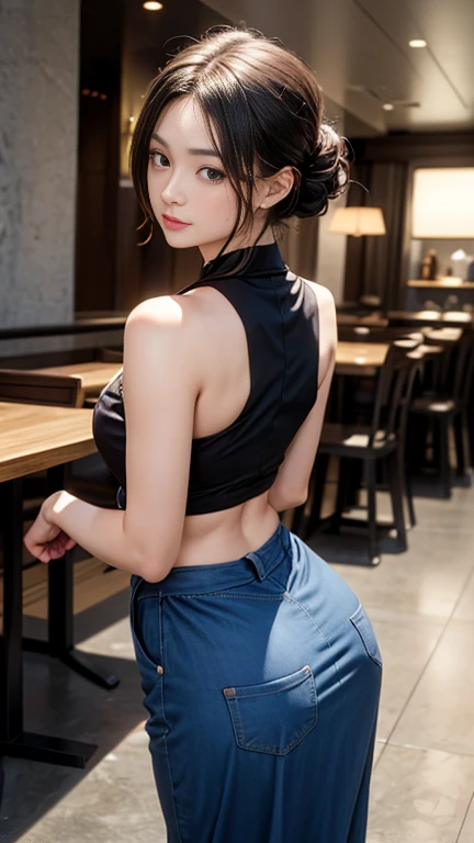 (8k, RAW Photos, 最high quality, masterpiece: 1.2), (Realistic, photoRealistic: 1.37), 1 A woman in a waitress uniform standing on the sidewalk, , Professional Lighting, Photon Mapping, , Italyのの女性, Torn, Sommelier、,Italy、Italy、Simple Wear、Simple Wear、Simple Wear、Simple Wear、 Ultra-compact uniform、,At a fine dining restaurant， 胸がbig、Incredibly beautiful face、masterpiece, 最high quality, high quality, High resolution, big , (Face close-up),working at a restaurant、Carrying tableware、Hair is tied、Updo、Playmate proportions、?????? Waitress、Tie your hair tightly、Show as much skin as possible、、The ultimate revealing outfit、Slicked back hair、Infinite Strip、Slicked back hair、oh、?????? poking stimulation、??????? tingling、???? poking、???? feels good、???? ??????、Incredibly beautiful ???、