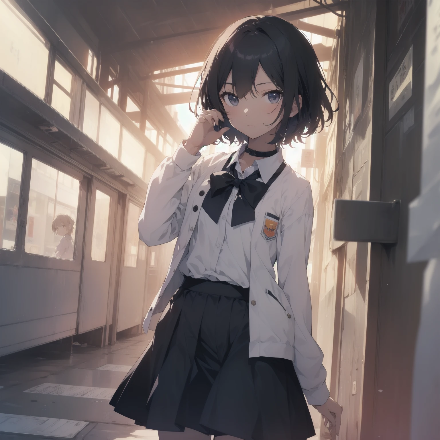 ultra-absurdres-Top quality by artist God, ultra-detailed, high resolution, anime moe artstyle, best anime 8k konachan wallpaper, pixiv contest winner, pool:2810, perfect anatomy,break, 1girl, (Please draw a girl walking sleepily to school alone. )break,(Solo,little female, 13-year-old:1.3),Full limbs, complete fingers,a junior high school student, (very short hair), short cut, flat chest, , small butt, small black eyes, beautiful detailed eyes, well-proportioned iris and pupils, expressive eyes, highres detailed hair, soft expression, salor school_uniform, sailor collar, serahuku, bow, pleated skirt,(Detailed Lighting), (Detailed background), in the School commute route. break,super detailed skin, Best cinematic lighting powered by famous artist, 8k,beauty illustration,photoshop_(medium),very aesthetic,break,((artist:yuuhagi_(amaretto-no-natsu) )), artist:clamp ,artist:carnelian ,artist:kantoku ,

