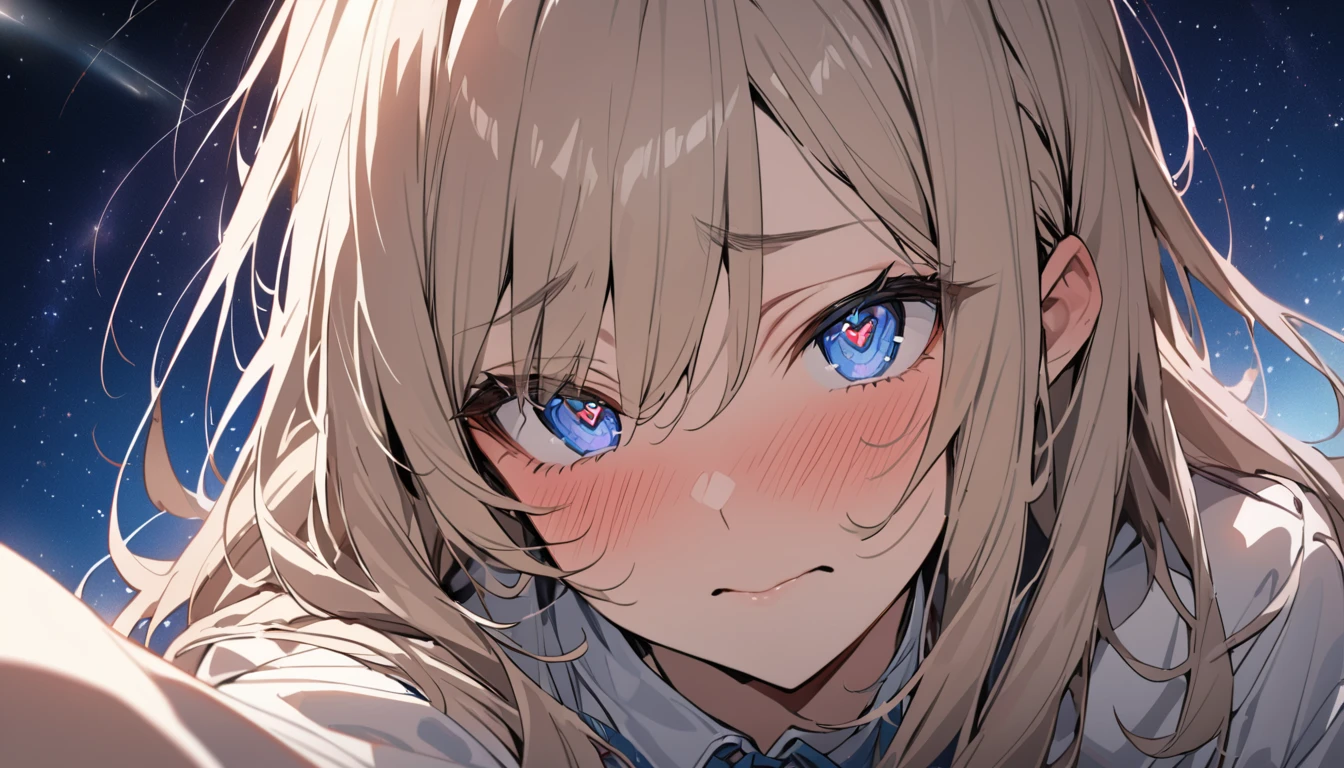 masterpiece, High resolution, perfect face, Japan beauties, 30 years old, beautiful face, star sky background, high school student, embarrassed look, look at the camera, (top quality eyes), detailed texture, Look at me, Married woman, cool women, ((high resolution eyes)), hentai eye