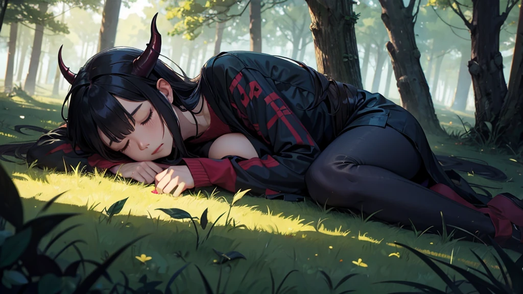 demon girl ,sleeping in the forest