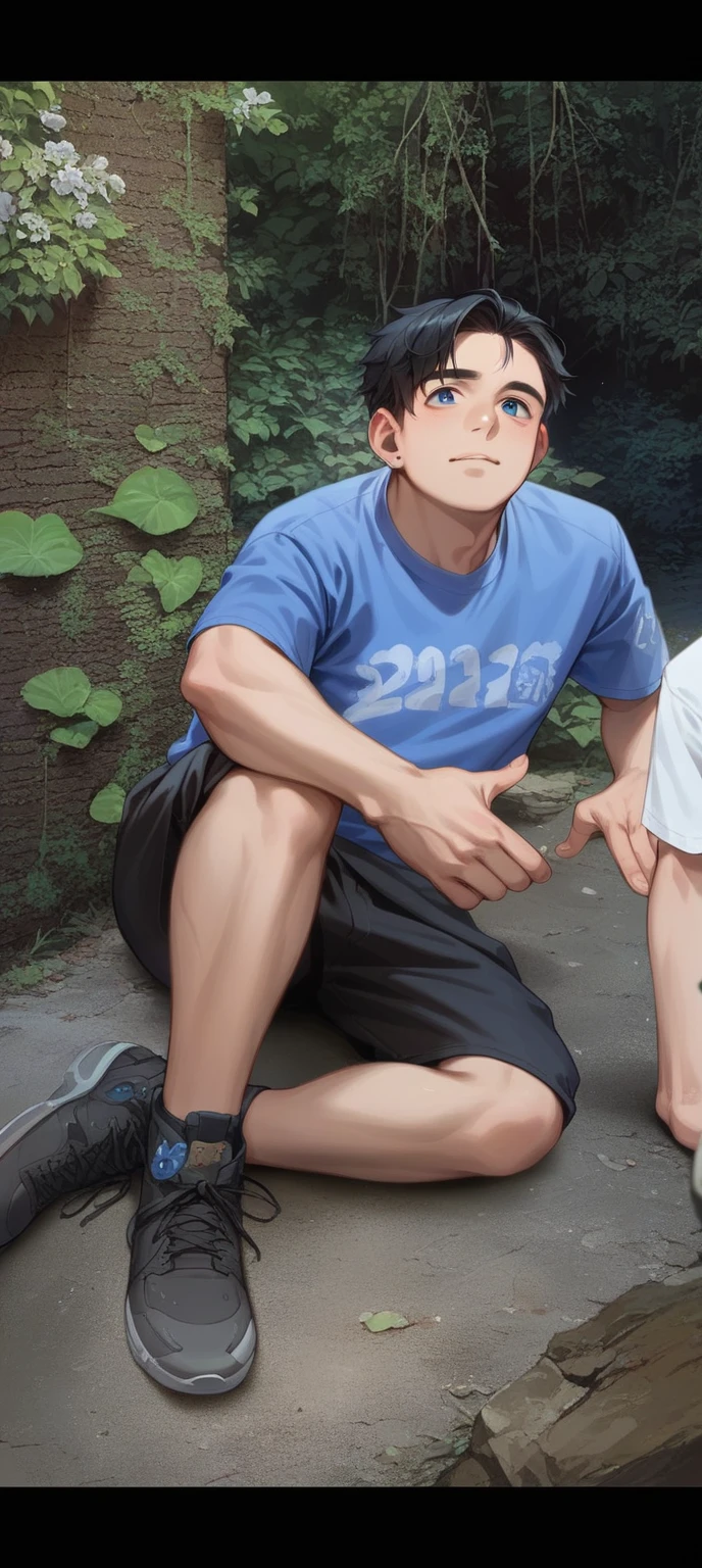 an 11 year old boy was sitting happily. He had short black hair with cute features. His blue eyes examined each 