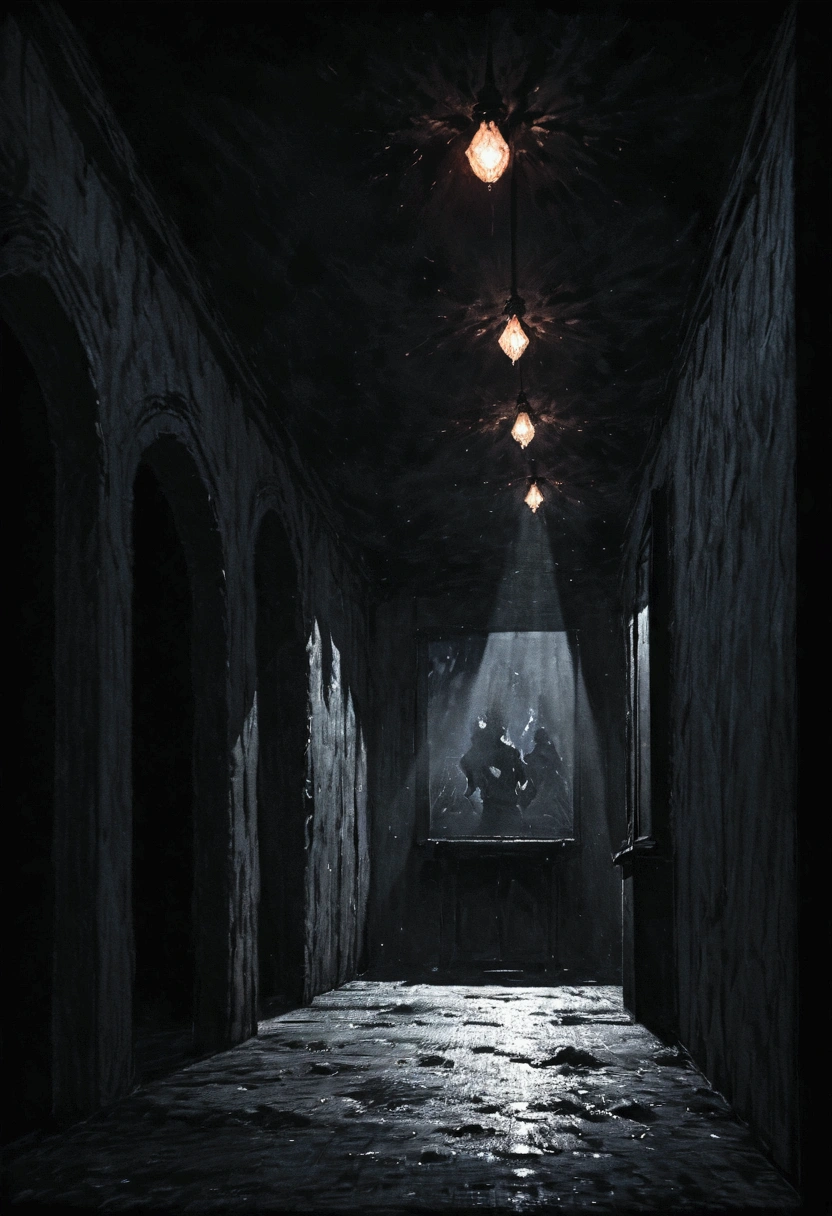 Dark room at night,Only the TV is shining,Rendering 2D painting style