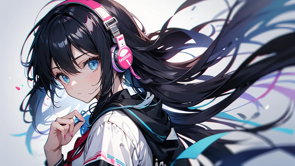 High school girl wearing headphones