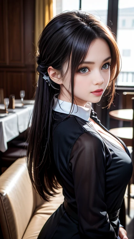 (8k, RAW Photos, 最high quality, masterpiece: 1.2), (Realistic, photoRealistic: 1.37), 1 A woman in a waitress uniform standing on the sidewalk, , Professional Lighting, Photon Mapping, , Italyのの女性, Torn, Sommelier、,Italy、Italy、Simple Wear、Simple Wear、Simple Wear、Simple Wear、 Ultra-compact uniform、,At a fine dining restaurant, 胸がbig、Incredibly beautiful face、masterpiece, 最high quality, high quality, High resolution, big , (Face close-up),working at a restaurant、Carrying tableware、Hair is tied、Updo、Playmate proportions、Erotic Waitress、Tie your hair tightly、Show as much skin as possible、、The ultimate revealing outfit、Slicked back hair、Infinite Strip、Slicked back hair、oh、Nipple poking stimulation、nipples tingling、Butt poking、Anal feels good、Anal orgasm、Transparency Campaign、I love see-through、