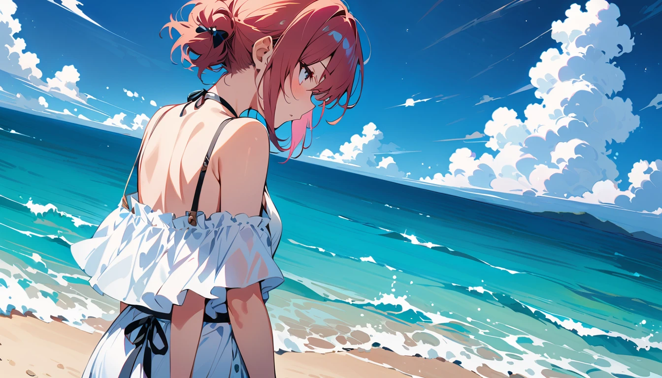 (masterpiece, Highest quality:1.2), 1 Girl, alone,Eyes open,Tropical atmosphere,Ocean,It's dusk