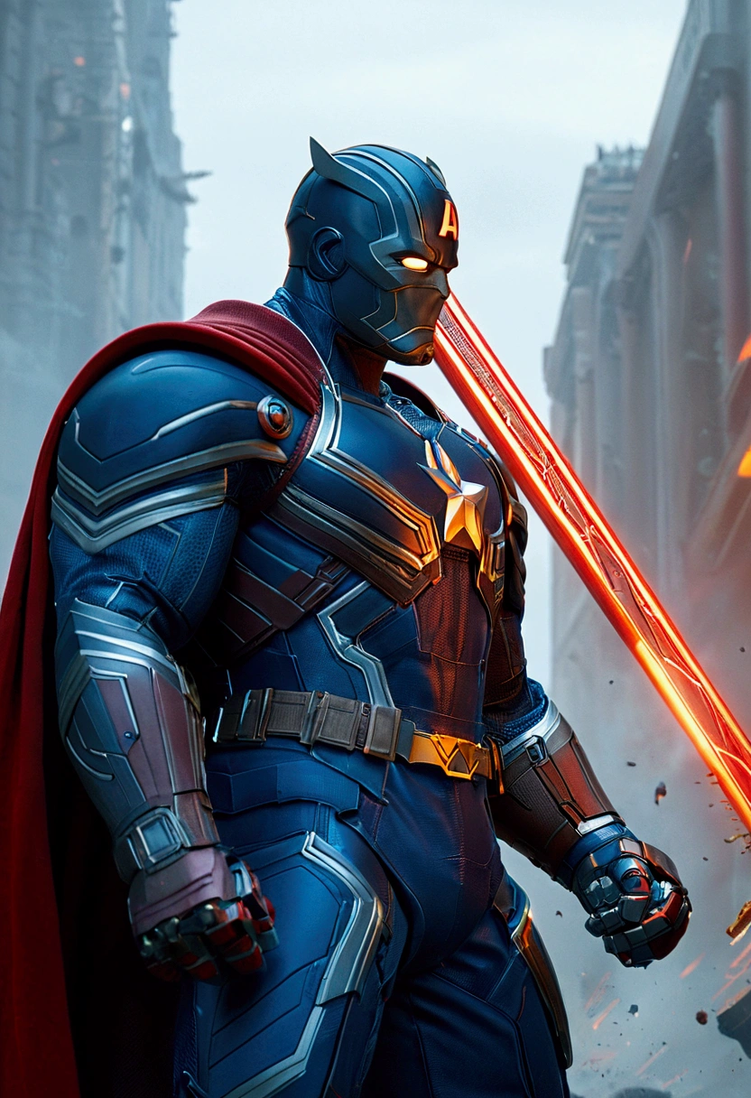 Very detailed，Superhero Waghting Stance，Captain America，Captain Marvel，Iron Man，Thor，Doctor Strange，Ant-Man，Groot，Rocket Raccoon，Spider-Man，Black Panther，Black Widow，Hawkeye，the hulk，Scarlet Witch，Attack each other，Intricate details，There are other superheroes in the distance，Collapsed streets，of war，hkstyle