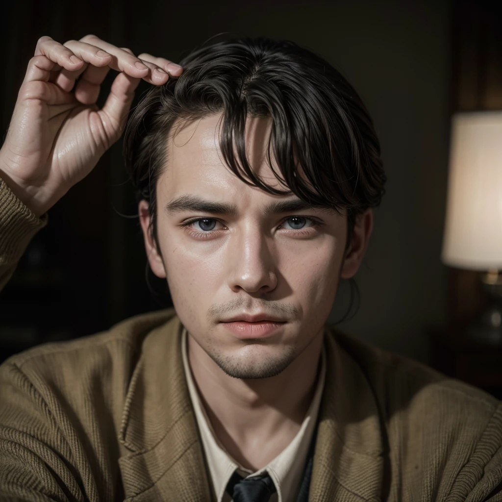 Portrait of a man in a 1940s film scene