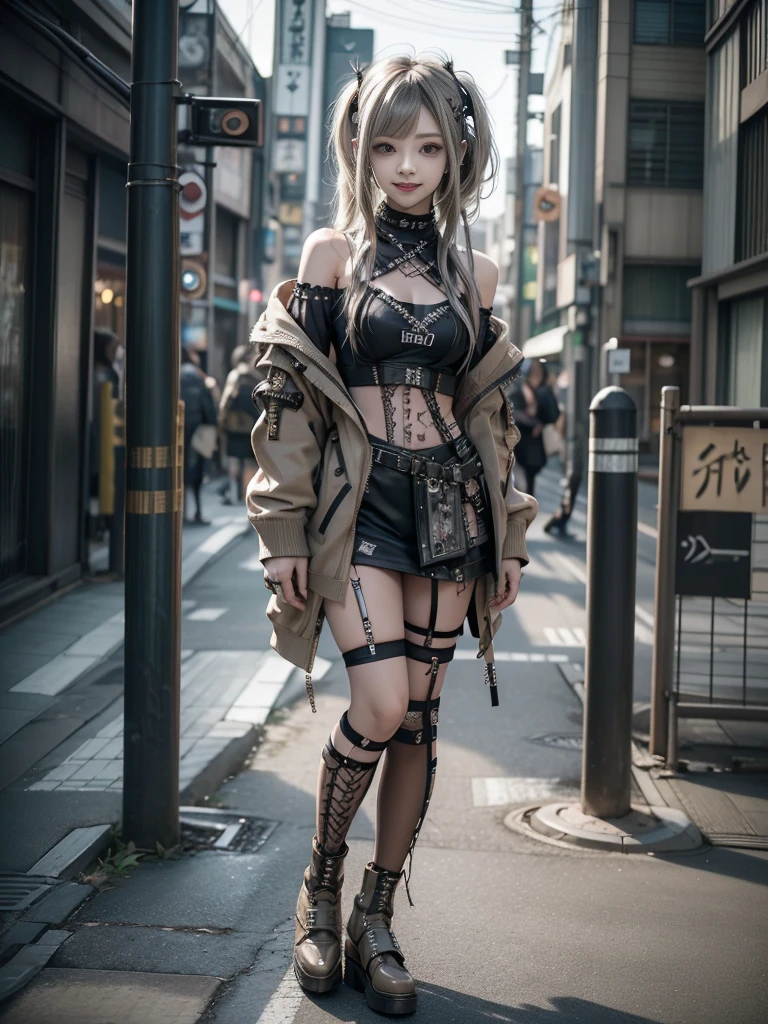 (Full Body View:1.2)、(Smiling with teeth showing:1.3),(Shibuya Gal:1.5)、(Beautiful gravure model:1.5)、(Neo-goth fashion:1.5)、(Punk RockVisual Kei:1.5)、(An off-the-shoulder hoodie in khaki and brown with delicate silver accessories.:1.5)、(A corset with a delicate beige and brown design:1.4)、(Khaki and brown snakeskin bodysuit:1.5)、(head band:1.3)、(Beige and charcoal knee socks:1.4)、Embellished collar and long boots、(I&#39;m selling snake print underwear.:1.4)、(Long eyelashes:1.3)、(20-year-old)、((Highest quality、8k、masterpiece:1.3))、1 Female、Slim and beautiful abs:1.3、(hairstyle casual、Beautiful boobs:1.1)、(Doing an aerobics pose:1.3)、dress:1.1、Super small face、Narrow eyes、double eyelid、A sloppy smile、Esbian all over body、Dynamic Angle、Close-up、CPL Filter、Blurred Background、Bokeh、Blue Hour、Detailed face and skin texture、Detailed eyes、,(Twin tails:1.3)、(Black brown hair:1.3)、Gravure idol、(The background is a glamorous dance hall:1.3)、(Make your legs thinner:1.4)、(Slim Body:1.3)、(clavicle:1.1)
