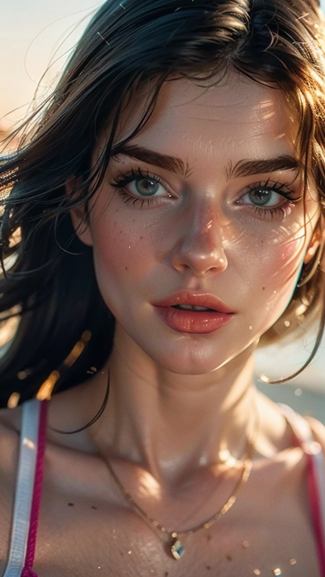 8k, CRU photo, photorrealistic: 1.25), (Lip gloss, eyelash, bright face, shining skin, best qualityer, ultra-high resolution, Depth of field, Chromatic aberration, caustics, Hydrated Lips, Ultra-trimmed face, Radiant, detailed eyes, Bblack hair, Semi-Long, chic, Fitted knit dress, puros