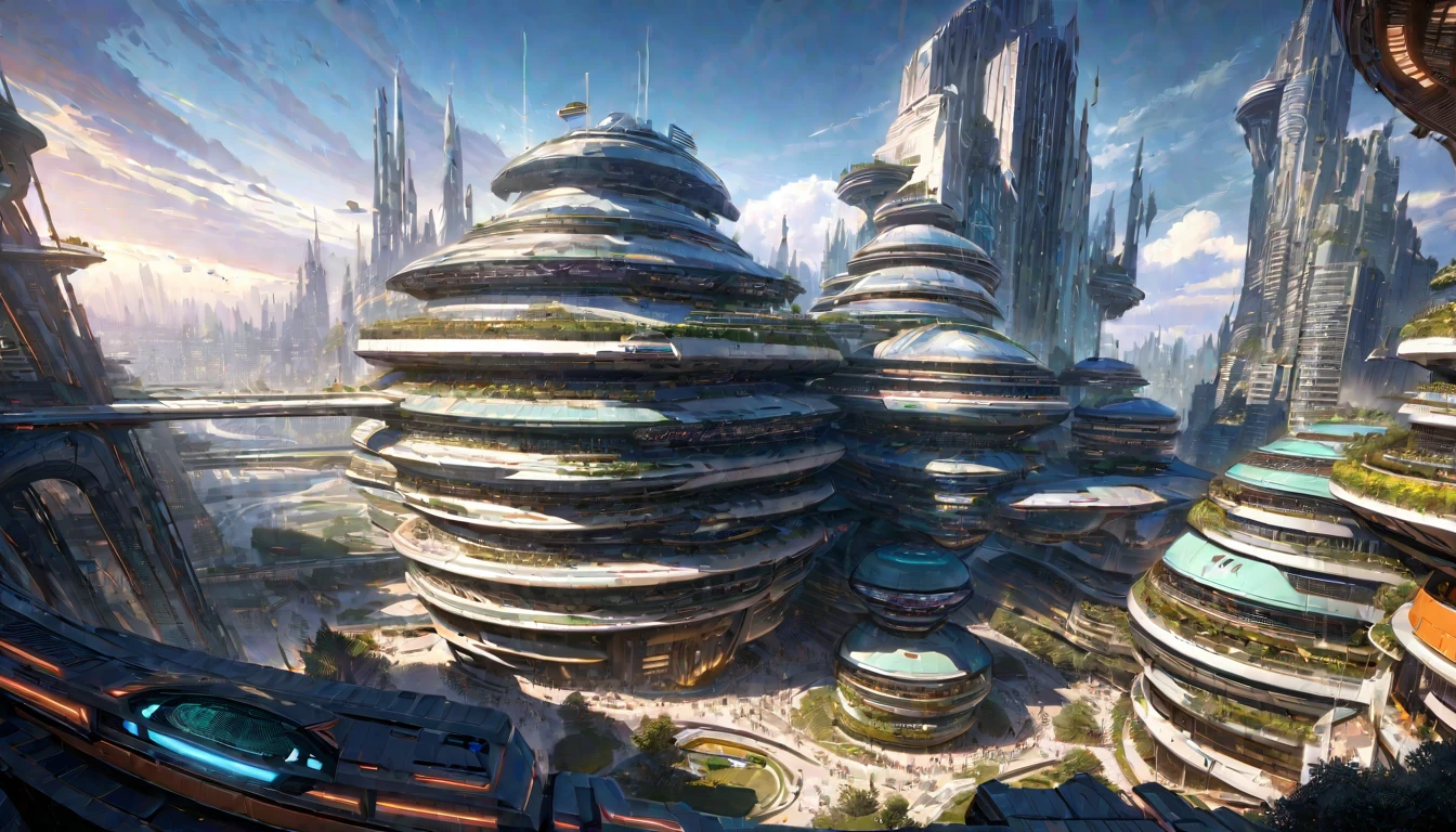 anime aestetics, anime landscape, sci-fi, mass effect, futuristic city, otherwordly futuristic city, the Citadel, gigantic spaceship, a lot of skyscrapers, artificial space station, stunning sci-fi concept art, ancient sci - fi city, futuristic dystopian city, future concept art, futuristic concept art, sci - fi city, futuristic alien city, dark futuristic city, depth of field, ray tracing, wide shot, from outside, atmospheric perspective, perspective, highres, 8k, best quality, award winning, super detail, masterpiece, UHD