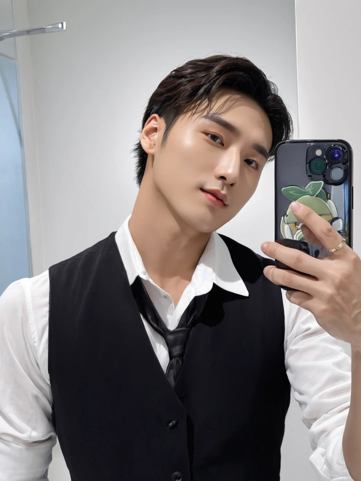 there is a man taking a selfie in the bathroom mirror, choi san