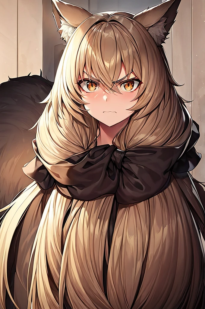 best quality, black style, girl, beige skin, hairy skin, beige hair on her skin, brown eyes, long tousled beige hair, hair up, hair up, white dress, black bow, threatening look, determined look, look ahead , look ahead, serious, furry skin, wolf skin. hairy skin, wolf skin, hairy face.
