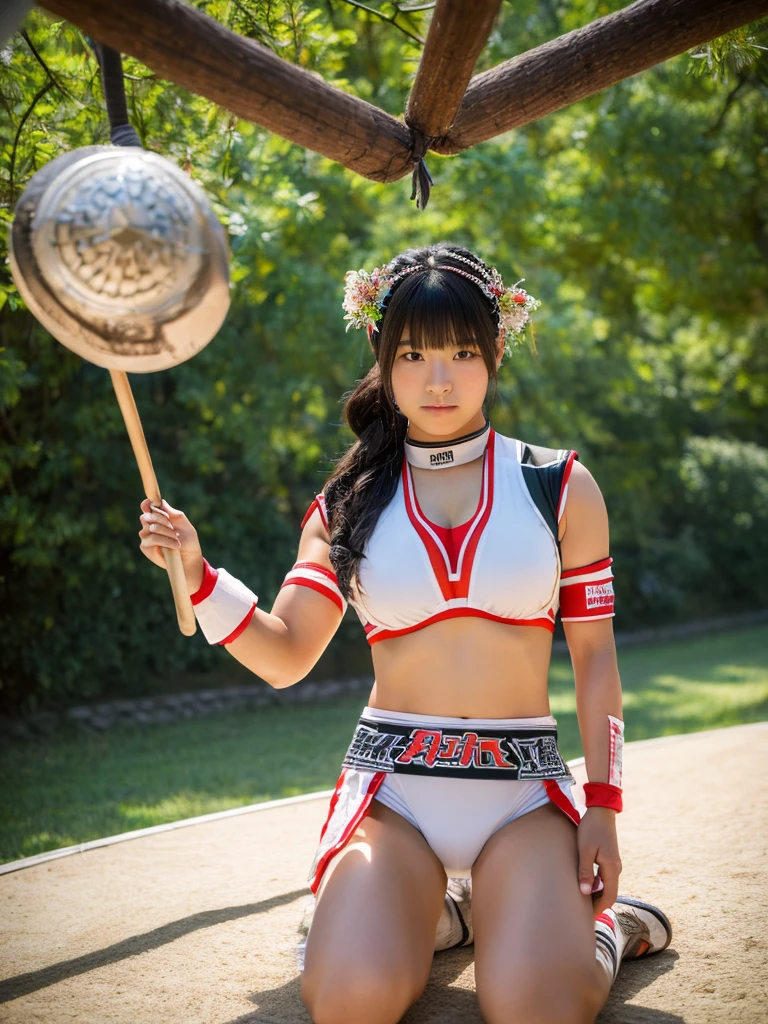 ((highest quality, masterpiece :1.3)), Photorealistic、Ultra-high resolution、Natural skin texture、Hyperrealism、Photograph from the knee up、Beautiful Japanese girl in her early s、Professional wrestler costumes、Larger breasts、Glaring at the enemy