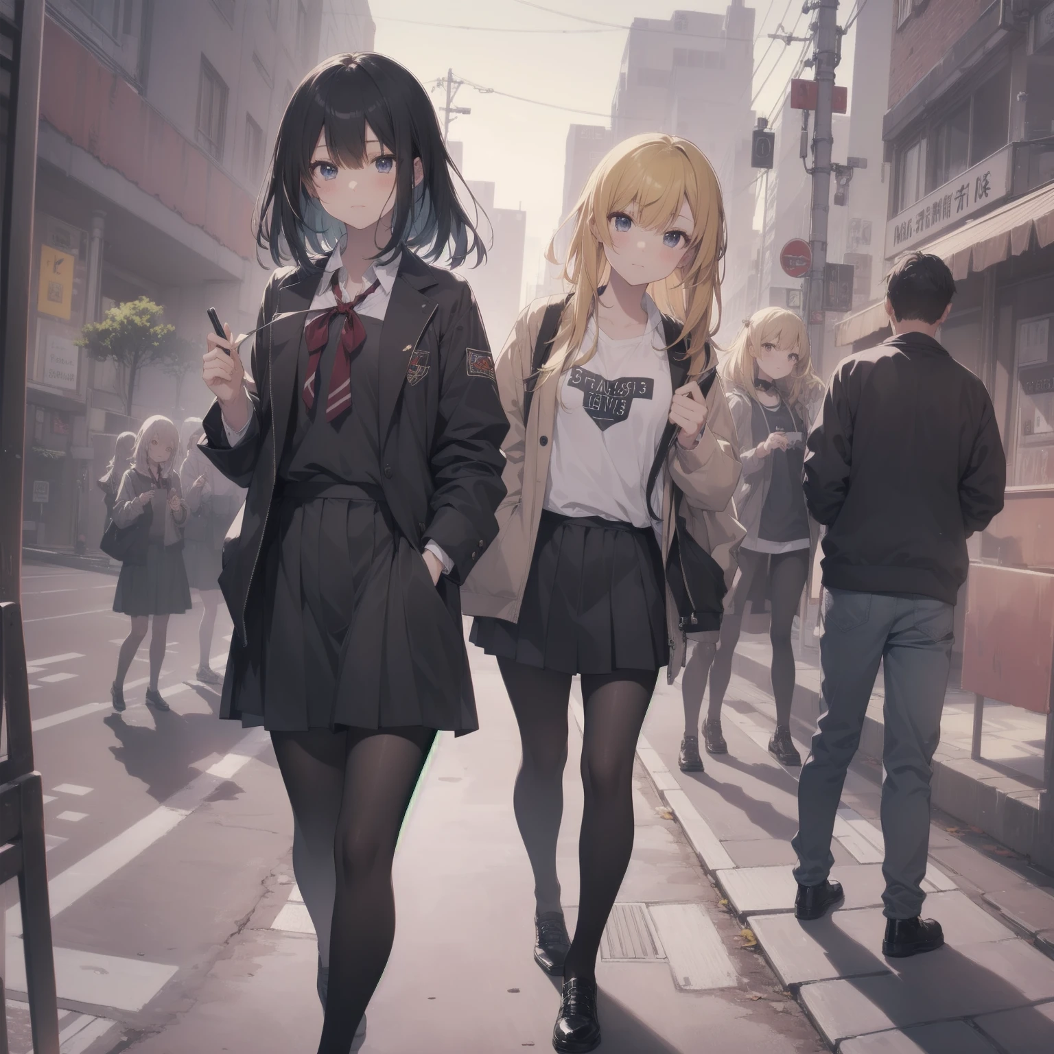 ultra-absurdres-Top quality by artist God, ultra-detailed, high resolution, anime moe artstyle, best anime 8k konachan wallpaper, pixiv contest winner, pool:2810, perfect anatomy,break, 1girl, (Please draw a girl walking sleepily to school alone. )break,(Solo,little female, 13-year-old:1.3),Full limbs, complete fingers,a junior high school student, (very short hair), short cut, flat chest, , small butt, small black eyes, beautiful detailed eyes, well-proportioned iris and pupils, expressive eyes, highres detailed hair, soft expression, salor school_uniform, sailor collar, serahuku, bow, pleated skirt,(Detailed Lighting), (Detailed background), in the School commute route. break,super detailed skin, Best cinematic lighting powered by famous artist, 8k,beauty illustration,photoshop_(medium),very aesthetic,break,((artist:yuuhagi_(amaretto-no-natsu) )), artist:clamp ,artist:carnelian ,artist:kantoku ,