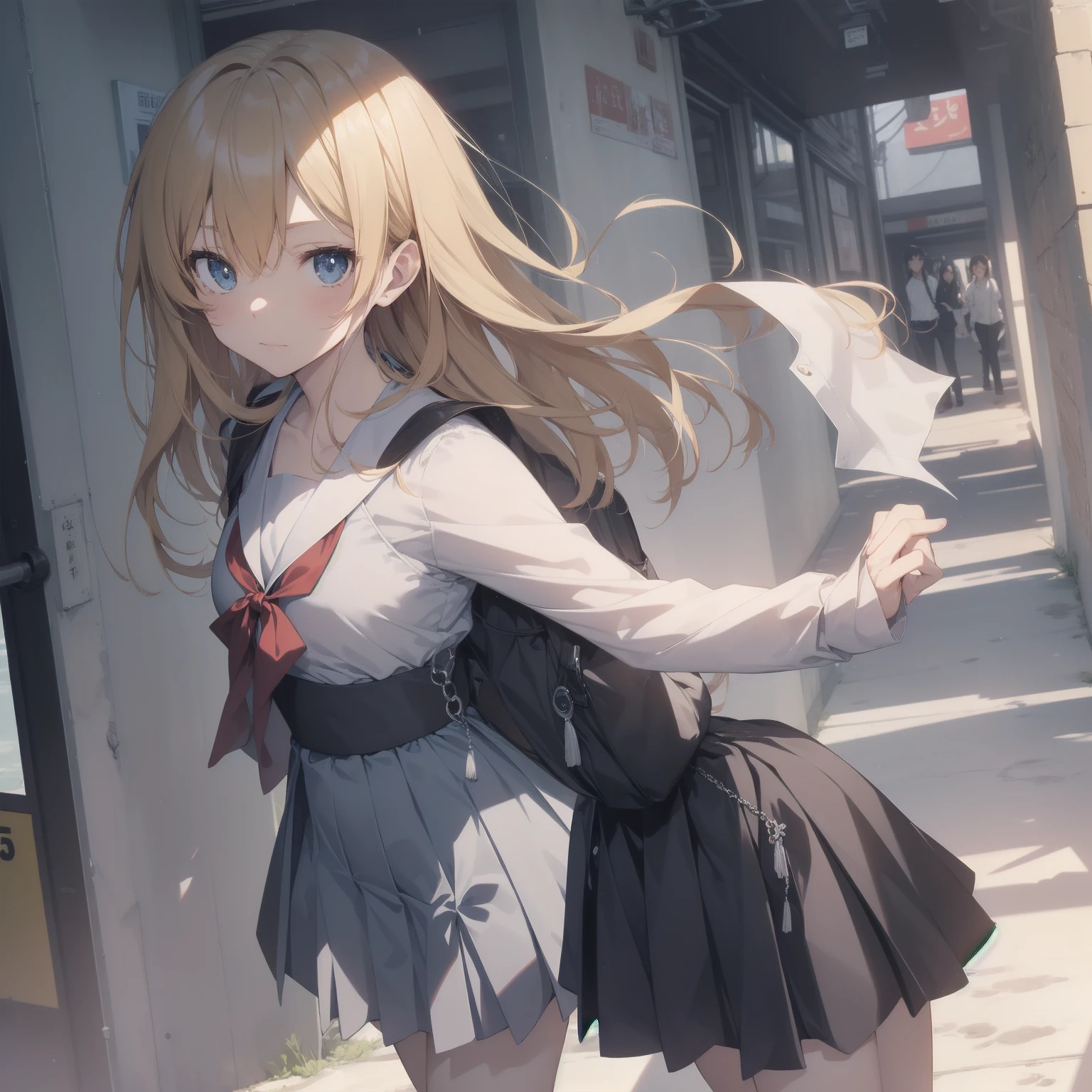 ultra-absurdres-Top quality by artist God, ultra-detailed, high resolution, anime moe artstyle, best anime 8k konachan wallpaper, pixiv contest winner, pool:2810, perfect anatomy,break, 1girl, (Please draw a girl walking sleepily to school alone. )break,(Solo,little female, 13-year-old:1.3),Full limbs, complete fingers,a junior high school student, (very short hair), short cut, flat chest, , small butt, small black eyes, beautiful detailed eyes, well-proportioned iris and pupils, expressive eyes, highres detailed hair, soft expression, salor school_uniform, sailor collar, serahuku, bow, pleated skirt,(Detailed Lighting), (Detailed background), in the School commute route. break,super detailed skin, Best cinematic lighting powered by famous artist, 8k,beauty illustration,photoshop_(medium),very aesthetic,break,((artist:yuuhagi_(amaretto-no-natsu) )), artist:clamp ,artist:carnelian ,artist:kantoku ,