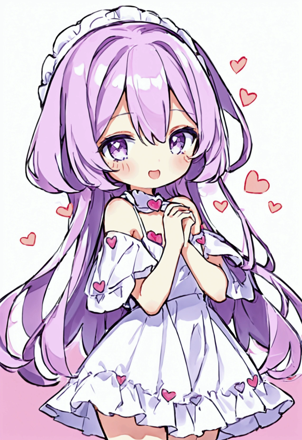 Cute style chibi girl, heart, soft, colorful, delicate, Expressive, texture, sharp, White and Purple