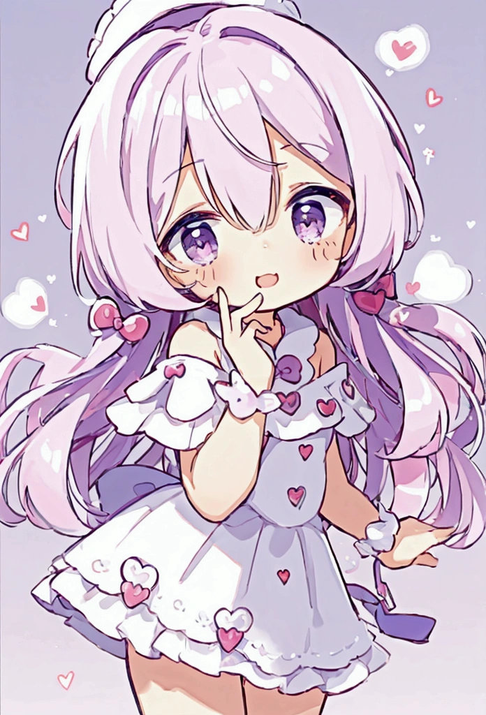 Cute style chibi girl, heart, soft, colorful, delicate, Expressive, texture, sharp, White and Purple