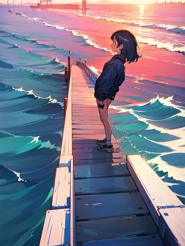 A girl stands on the edge of the pier