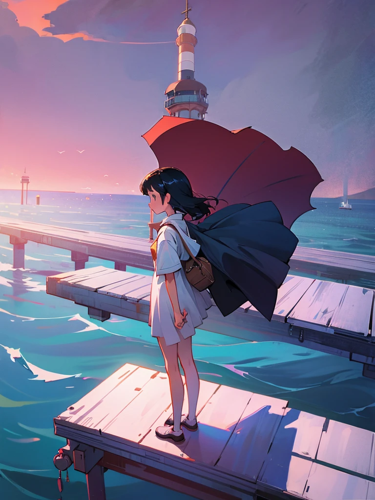 A girl stands on the edge of the pier