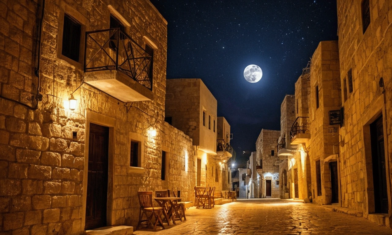 It was a peaceful night in Bethlehem, a small town in Judea. The stars shone brightly in the dark sky, and the full moon illuminated the stone streets.