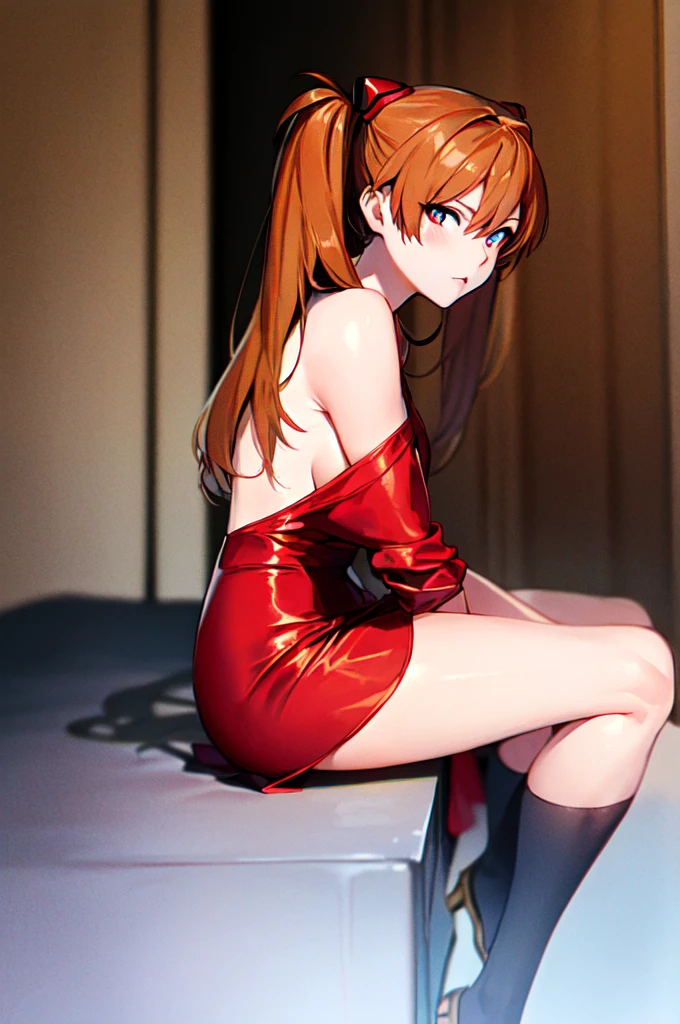 {{Neon Genesis Evangelion, Asuka Langley:1.9}}, ((Battle Scenes)), (Rifle in one hand),8k, Best Quality, Super detailed, It is high resolution., Highly detailed CG, Clear, Best aesthetic, Great shading, (Photorealistic:1.3), High contrast, Ultra-thin illustration, Shrinkage rate, Beautiful detailed eyes, Beautiful detailed skin, Realistic skin, Beautiful detailed hand, Beautiful detailed fingers, Beautiful detailed hair, Detailed hair, Beautifully detailed ears, Beautiful Detail Lip, Professional Lighting, Beautiful detailed backgrounds, Very realistic backgrounds, 1 Girl, Solo, Age 25, Beautiful woman, (((Glossy reddish-brown hair, Long Hair))),(((Twin tails))), ((((the eyes are dark blue, Oblique eyes)))), (Off-the-shoulder blouse, There is cleavage in the chest, Short red skirt, ), Movement angle,Lip gloss, Cowboy Shot, Full Body, (blush), Room of Xicheng, (Fuck from behind), Girl sitting, Tempting