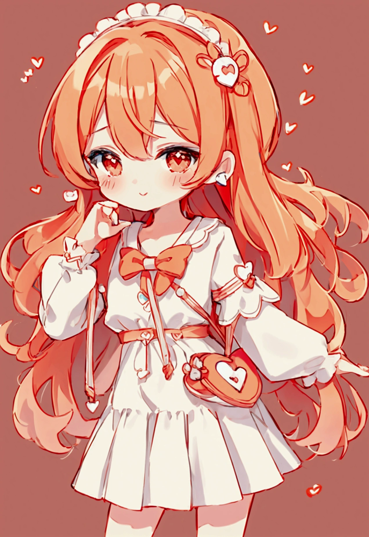 Cute style chibi girl, heart, soft, colorful, delicate, Expressive, texture, sharp, Orange and red