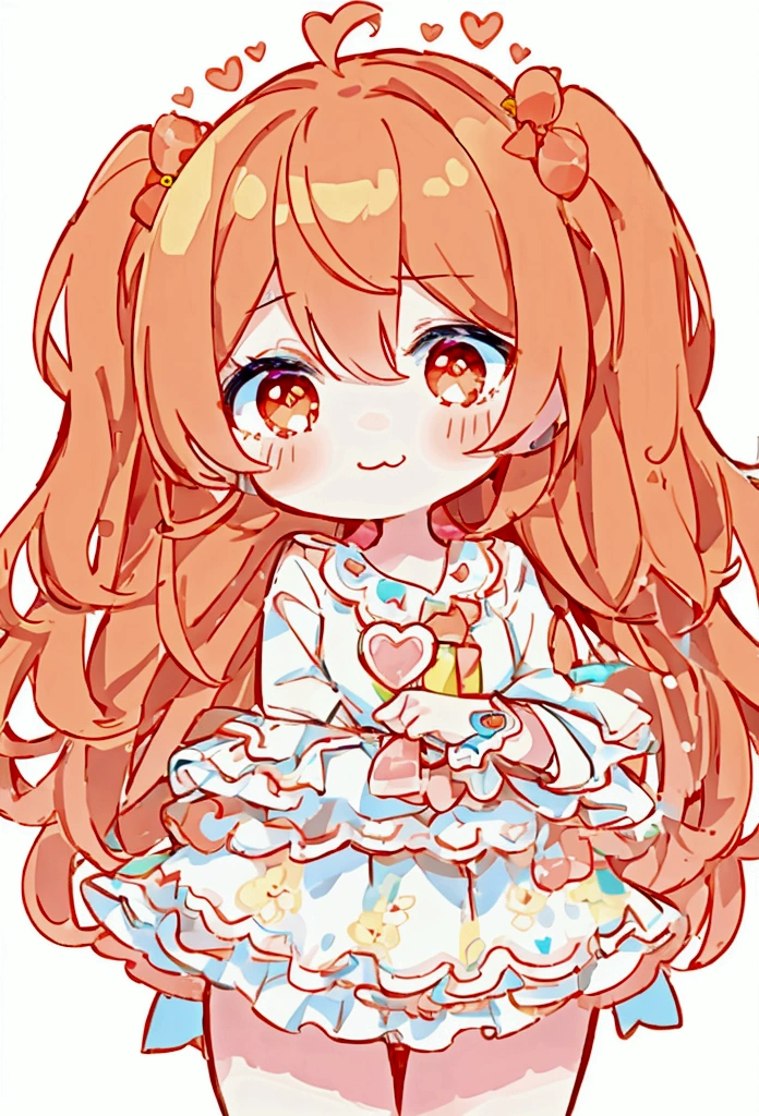 Cute style chibi girl, heart, soft, colorful, delicate, Expressive, texture, sharp, Orange and red