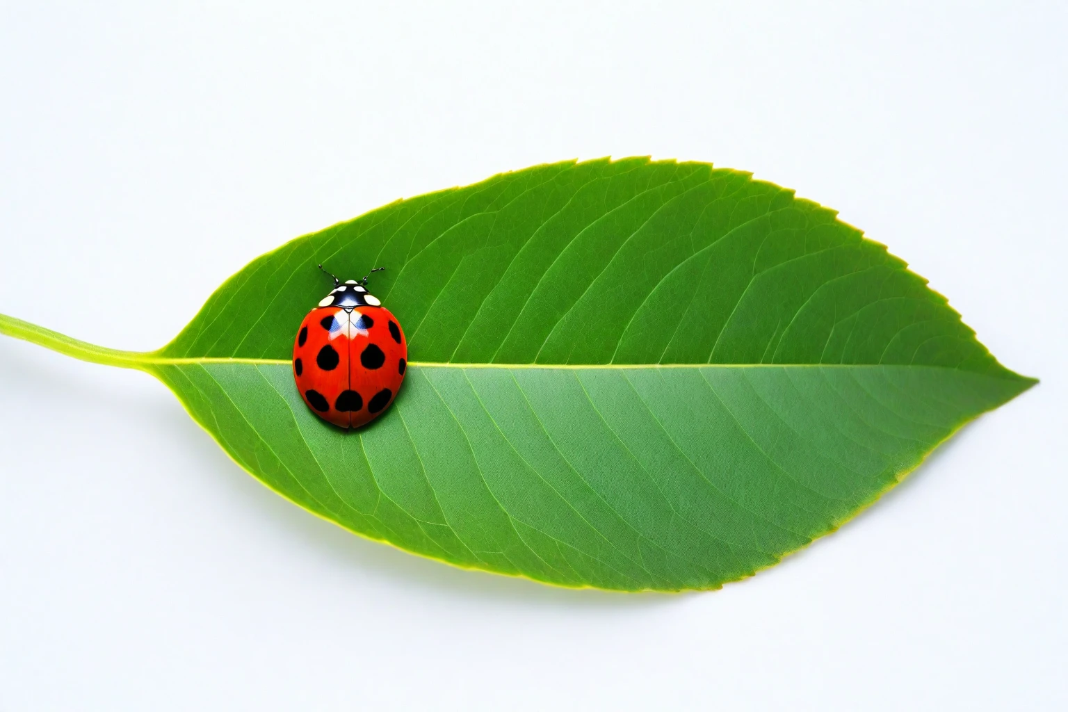 Seven-star ladybug and leaves。Background white