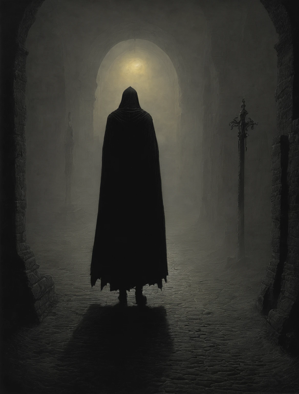 Assassin Knight, alone in the darkness, shadows, dirty, gothic, renaissance, dark night, cinematic, elden ring, Zdzisław Beksiński