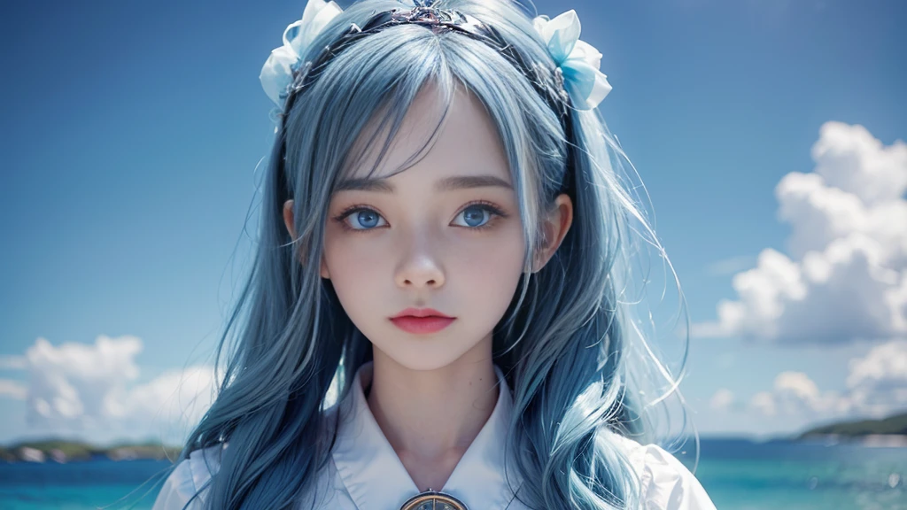 With a girl(solo)、photograph、Fantasy、(Loretta Lux:1.3)、pastel colour:、freckles、Surrealism:1.1、Low contrast:1.2、Ultra-detailed、8k、Perfect Blue Eyes、photograph:1.9,