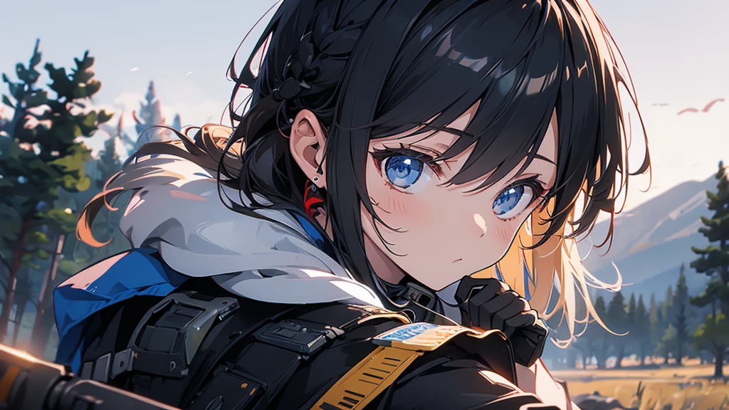Girl soldier with a gun in the wilderness